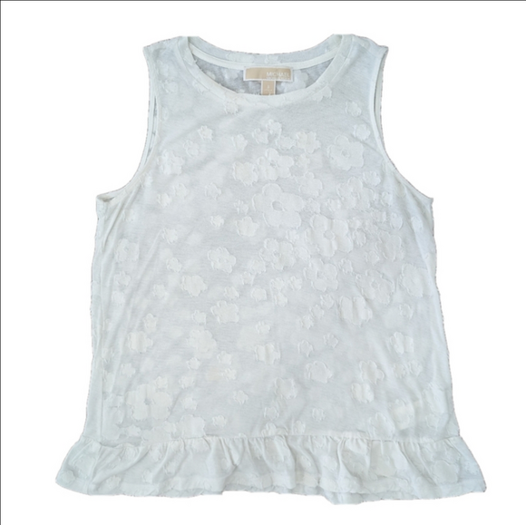 Michael Kors Tops - Michael Michael Kors Floral White Tank with Ruffled Hem